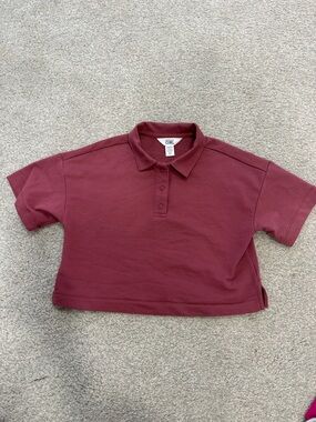 Athleta Girls Burgundy Cropped Polo Shirt
